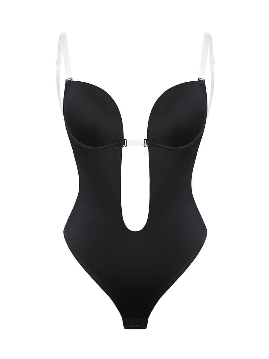 FeelinGirl Seamless Backless Built-in Bra Bodysuit with Open Crotch