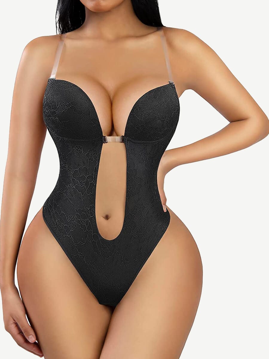 FeelinGirl Plus Size Backless Thong Invisible Faja with Built-in Bra